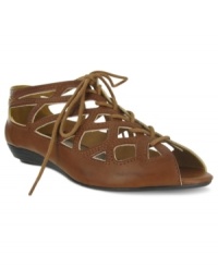 Cute cut-outs detail this fun flat by Mia. A peep toe design and lace-up vamp make the adorable Botticelli Flats ideal for a day strolling in city. Cute cut-outs detail this fun flat by Mia. A peep toe design and lace-up vamp make the adorable Botticelli Flats ideal for a day strolling in city.