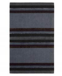 Linear designs are accented with exotic faux silk to create a timeless palette in the Sahara area rug from Calvin Klein. Crafted by skilled artisans in India, it features generously thick wool and viscose fibers woven to create remarkable strength and impeccable elegance. Linear designs are accented with exotic faux silk to create a timeless palette in the Sahara area rug from Calvin Klein. Crafted by skilled artisans in India, it features generously thick wool and viscose fibers woven to create remarkable strength and impeccable elegance.
