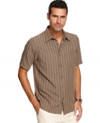 Stripes add a subtle statement to your style with this button-down shirt from Via Europa. Stripes add a subtle statement to your style with this button-down shirt from Via Europa.