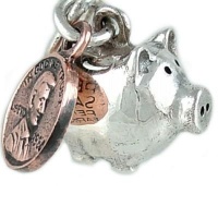 Piggy Bank Pig with Moving Penny 925 Sterling Silver Traditional Charm Piggy Bank Pig with Moving Penny 925 Sterling Silver Traditional Charm