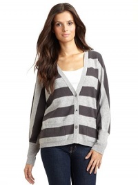 THE LOOKAllover stripesButton closureDual patch pockets Ribbed knit trimTHE FITAbout 25 from shoulder to hemTHE MATERIALCashmereCARE & ORIGINHand washImportedModel shown is 5'9 (175cm) wearing US size XS/S. THE LOOKAllover stripesButton closureDual patch pockets Ribbed knit trimTHE FITAbout 25 from shoulder to hemTHE MATERIALCashmereCARE & ORIGINHand washImportedModel shown is 5'9 (175cm) wearing US size XS/S.