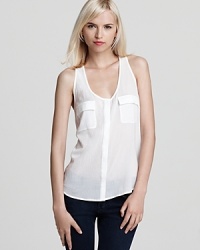 A Joie tank updates your new-season wardrobe, replacing the casual tee with a luxe option that teams with skinny jeans and denim cut-offs for easy chic. A Joie tank updates your new-season wardrobe, replacing the casual tee with a luxe option that teams with skinny jeans and denim cut-offs for easy chic.