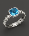 John Hardy Bedeg Sterling Silver Batu Square Station Slim Band Ring with 7mm Swiss Blue Topaz