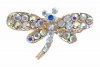 Hair Clip - H8 - Crystal Dragonfly - Med Size (1-5/8x 1) - Alligator Clip Style ~ Clear AB Iridescent on Goldtone Metal