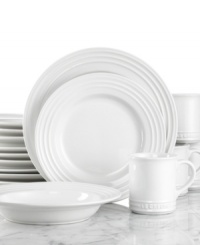 The dinnerware set that has it all. Crafted for durability and ease of use but with a brilliant enamel finish to redefine the table, Le Creuset place settings lend smart, enduring style to everyday dining. Featuring a three-ring design in versatile white. The dinnerware set that has it all. Crafted for durability and ease of use but with a brilliant enamel finish to redefine the table, Le Creuset place settings lend smart, enduring style to everyday dining. Featuring a three-ring design in versatile white.
