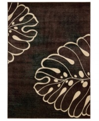 Make any space striking with this chic area rug, displaying two oversized leaves against a midnight ground. Crafted from Nourison's own Opulon synthetic fiber blend, the Expressions rug features a luxuriously soft, yet dense pile, designed for lasting looks and durability in any interior. Make any space striking with this chic area rug, displaying two oversized leaves against a midnight ground. Crafted from Nourison's own Opulon synthetic fiber blend, the Expressions rug features a luxuriously soft, yet dense pile, designed for lasting looks and durability in any interior.