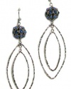 Second Glance Designs Sterling Silver Double Marquise Hammered Hoop Dangle Earrings with Swarovski Crystal Filigree Balls