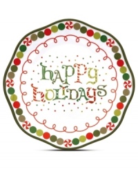 A treat in itself. Made for sharing, the Sweet Twist dessert plate from Oneida appeals with festive holiday color and candy stripes. A treat in itself. Made for sharing, the Sweet Twist dessert plate from Oneida appeals with festive holiday color and candy stripes.