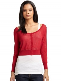 THE LOOKSemi-sheerWide scoopneckButton frontLong sleeves with banded cuffsTHE FITAbout 16 from shoulder to hemTHE MATERIAL57% rayon/43% cottonCARE & ORIGINDry cleanImportedModel shown is 5'10 (177cm) wearing US size Small. THE LOOKSemi-sheerWide scoopneckButton frontLong sleeves with banded cuffsTHE FITAbout 16 from shoulder to hemTHE MATERIAL57% rayon/43% cottonCARE & ORIGINDry cleanImportedModel shown is 5'10 (177cm) wearing US size Small.