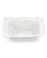 Embossed with the iconic lily, the Fleur de Lys salad bowl from Portmeirion sets tables in the French tradition. Square, scalloped stoneware in cool gray lends distinct old-world elegance to everyday dining. Embossed with the iconic lily, the Fleur de Lys salad bowl from Portmeirion sets tables in the French tradition. Square, scalloped stoneware in cool gray lends distinct old-world elegance to everyday dining.