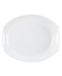 Feature modern elegance on your menu with the Classic Fjord platter from Dansk dinnerware. Dishes in this set feature glossy white porcelain with a fluid, sloping edge that prevents spills and keeps tables looking totally fresh. Feature modern elegance on your menu with the Classic Fjord platter from Dansk dinnerware. Dishes in this set feature glossy white porcelain with a fluid, sloping edge that prevents spills and keeps tables looking totally fresh.