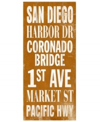 Destination: San Diego. Pull out all the stops when your decorate empty spaces with this vintage-style wooden transit sign. Destination: San Diego. Pull out all the stops when your decorate empty spaces with this vintage-style wooden transit sign.