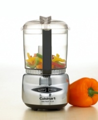 Cuisinart's peppy little food processor, now with an improved 4-cup bowl, makes a big impression with patented reversible blades and an innovativeesign to help you switch seamlessly from chopping to grinding with the push of a button. Three-year warranty. Model DLC-4CHB. Cuisinart's peppy little food processor, now with an improved 4-cup bowl, makes a big impression with patented reversible blades and an innovativeesign to help you switch seamlessly from chopping to grinding with the push of a button. Three-year warranty. Model DLC-4CHB.