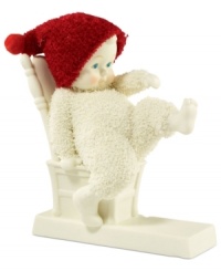 Hoping to step out in some new kicks this Christmas, this precious snowbaby sits back to get sized on a porcelain bisque chair from Department 56. Hoping to step out in some new kicks this Christmas, this precious snowbaby sits back to get sized on a porcelain bisque chair from Department 56.