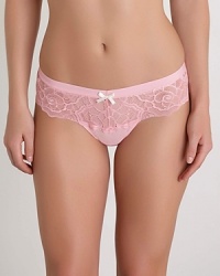 A sheer lace thong with wide sides and contrast bow on front. Style #722607 A sheer lace thong with wide sides and contrast bow on front. Style #722607