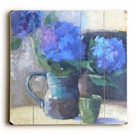Blue Flower Spout 30x30 Limited-Edition Artistic Planked Wood Sign by Carol Schiff Blue Flower Spout 30x30 Limited-Edition Artistic Planked Wood Sign by Carol Schiff