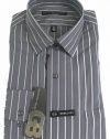 Geoffrey Beene Mens Gray Stripe Fitted Wrinkle Free Dress Shirt