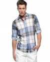 Shed some light on your spring style with this light weight plaid shirt from INC International Concepts.