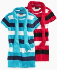 Soft and sweet. Give her look a colorful pop with these stripe sweater and scarf from Forever and Ever. Soft and sweet. Give her look a colorful pop with these stripe sweater and scarf from Forever and Ever.