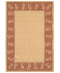 Retreat to the tropics with this casual rug, framed with an inviting design of pineapples in warm, terra-cotta colorways. Couristan's durable polypropylene blend allows the rug to be placed nearly anywhere, indoors or out! Whether you add it to your patio or make a splash in your family room, this soft piece is pet-friendly and resistant to mold and mildew. Retreat to the tropics with this casual rug, framed with an inviting design of pineapples in warm, terra-cotta colorways. Couristan's durable polypropylene blend allows the rug to be placed nearly anywhere, indoors or out! Whether you add it to your patio or make a splash in your family room, this soft piece is pet-friendly and resistant to mold and mildew.
