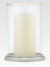 Gleaming glass and polished nickel is crafted to house a single pillar candle for a beautiful, ethereal effect. 8H X 5¾ diam.Glass and nickelImported Gleaming glass and polished nickel is crafted to house a single pillar candle for a beautiful, ethereal effect. 8H X 5¾ diam.Glass and nickelImported