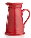 Homegrown style. An organic shape and engraved florals give the Espana Antica pitcher a handcrafted feel that suits country settings. With a glossy red finish. From the Tabletops Unlimited dinnerware collection.