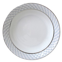 Carefully rendered in a style reminiscent of neoclassic trompe l'oeil-a French term for artwork that depicts optical illusions-a captivating geometric rosette motif traverses this elegant porcelain vegetable dish from Bernardaud. Delicate shades of ice blue, mother-of-pearl and gray are enhanced by a fine platinum trim. Carefully rendered in a style reminiscent of neoclassic trompe l'oeil-a French term for artwork that depicts optical illusions-a captivating geometric rosette motif traverses this elegant porcelain vegetable dish from Bernardaud. Delicate shades of ice blue, mother-of-pearl and gray are enhanced by a fine platinum trim.