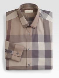 An expanded pattern of checks in a classic Burberry palette walks the line between dress and casual.Modified spread collarButton frontBarrel cuffsCottonDry cleanImported An expanded pattern of checks in a classic Burberry palette walks the line between dress and casual.Modified spread collarButton frontBarrel cuffsCottonDry cleanImported