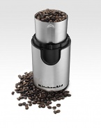 Easy fingertip control allows you to quickly and quietly grind enough beans to brew up to 12 cups of coffee at once. For use with US power sockets only. Adaptable for use in Europe with a converter.Brushed stainless steel bowl has etched markings Powerful blade action grinds beans for drip coffee or French Press brewing Imported 