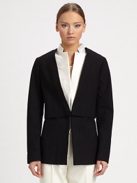 A stunning update, this jacket has an inner collar and an outer layer that create a striking architectural elegance.Inner notched satin collarOuter layer has hook-and-eyeZip closeFront welt pocketsFully linedAbout 30 from shoulder to hemViscose/woolDry cleanImportedSIZE & FITModel shown is 5'10 (177cm) wearing US size 4. A stunning update, this jacket has an inner collar and an outer layer that create a striking architectural elegance.Inner notched satin collarOuter layer has hook-and-eyeZip closeFront welt pocketsFully linedAbout 30 from shoulder to hemViscose/woolDry cleanImportedSIZE & FITModel shown is 5'10 (177cm) wearing US size 4.