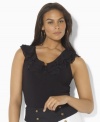 Lauren by Ralph Lauren's sleeveless plus size tank exudes feminine panache, accented with a multi-tier ruffled neckline and rendered in an ultra-soft lustrous knit for timeless style.