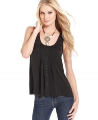In a relaxed A-line shape, this Kensie top features pleat details for stylish flair! In a relaxed A-line shape, this Kensie top features pleat details for stylish flair!