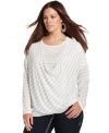 Sparkle from day to night with Seven7 Jeans' long sleeve plus size top, highlighted by metallic stripes.