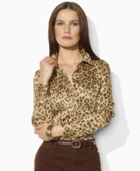 A bold animal print and a smart tailored fit lend feminine elegance to Lauren by Ralph Lauren's classic menswear workshirt. A bold animal print and a smart tailored fit lend feminine elegance to Lauren by Ralph Lauren's classic menswear workshirt.