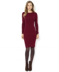 Lauren Jeans Co.'s sleek crewneck dress is rendered in soft fine-ribbed cotton with faux-suede patches at the elbows and zippered shoulder for an infusion of modern edge. Lauren Jeans Co.'s sleek crewneck dress is rendered in soft fine-ribbed cotton with faux-suede patches at the elbows and zippered shoulder for an infusion of modern edge.