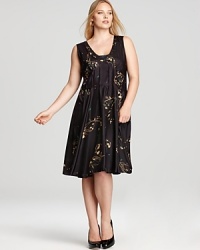 Delicate blossoms sprawl across the pleated silhouette of this Johnny Was Collection Plus dress for a fresh, feminine approach to cocktail attire. Delicate blossoms sprawl across the pleated silhouette of this Johnny Was Collection Plus dress for a fresh, feminine approach to cocktail attire.