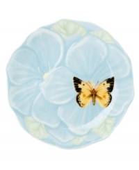 Fresh from the garden with a soft petal edge, this pale blue flower canapé plate plays host to a golden butterfly ¿ and your favorite savory treats. Mix and match with Butterfly Meadow dinnerware. Fresh from the garden with a soft petal edge, this pale blue flower canapé plate plays host to a golden butterfly ¿ and your favorite savory treats. Mix and match with Butterfly Meadow dinnerware.