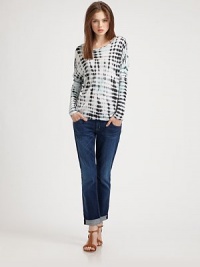 Light silk and micromodal jacquard, styled with dropped shoulders for an effortless, modern fit.BoatneckDropped shouldersLong sleevesRaw edge hem90% micromodal/10% silkDry cleanMade in USAModel shown is 5'9 (175cm) wearing US size XS/S. Light silk and micromodal jacquard, styled with dropped shoulders for an effortless, modern fit.BoatneckDropped shouldersLong sleevesRaw edge hem90% micromodal/10% silkDry cleanMade in USAModel shown is 5'9 (175cm) wearing US size XS/S.