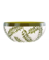Silhouetted vines unfurl from a band of green on the softly frosted Botanical Boutique crystal bowl, bringing a fresh hint of the outdoors to your table. From Lenox. Silhouetted vines unfurl from a band of green on the softly frosted Botanical Boutique crystal bowl, bringing a fresh hint of the outdoors to your table. From Lenox.