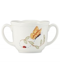 Only the best for baby. The Butterfly Meadow baby cup from Lenox features the colorful garden motif parents love, but in a double-handled design that's ideal for kids. Only the best for baby. The Butterfly Meadow baby cup from Lenox features the colorful garden motif parents love, but in a double-handled design that's ideal for kids.