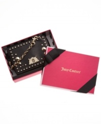 Tap into your inner tough girl with this decidedly diva-worthy design from Juicy Couture. Rich leather is outfitted with cool stud accents and chain-link strap, while the inside stashes your phone, cards, cash and keys without a worry.