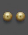 Drops of gold will add a warm glow to your look. Stud earrings feature gold south sea pearls (9-10 mm) set in 14k gold. Approximate diameter: 1/3 inch.