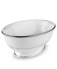 Pure opulence. Posh opalescence. This classically designed line of Lenox dinnerware and dishes is accented by a platinum rim and a delicate flourish of vine-like, white-on-white imprints with raised, iridescent enamel dots. Great gift for a housewarming, wedding or yourself. Pure opulence. Posh opalescence. This classically designed line of Lenox dinnerware and dishes is accented by a platinum rim and a delicate flourish of vine-like, white-on-white imprints with raised, iridescent enamel dots. Great gift for a housewarming, wedding or yourself.