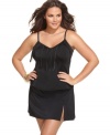 Swinging fringe updates this plus size tankini top from Fit 4 U!