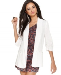 A relaxed boyfriend blazer adds cool attitude to any outfit! In a bright white, this Bar III style is updated for spring! A relaxed boyfriend blazer adds cool attitude to any outfit! In a bright white, this Bar III style is updated for spring!