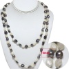 44 Genuine Black and White Freshwater Pearl Endless Necklace 10mm