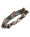 A charming leather bracelet by Lucky Brand. This woven design adds charm with semi-precious jade stones set in gold tone mixed metal. Crafted in woven brown leather. Approximate length: 7-1/2 inches.