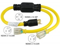 Conntek YL1430520S Generator Y Adapter 30 Amp 125/250 Volt 4 Prong Male Plug To 15/20 Amp Connector Conntek YL1430520S Generator Y Adapter 30 Amp 125/250 Volt 4 Prong Male Plug To 15/20 Amp Connector