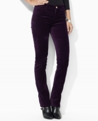 Designed in stretch velveteen for comfort and a flattering fit, Lauren Ralph Lauren's modern jean is designed in a sleek silhouette with a chic straight leg. Designed in stretch velveteen for comfort and a flattering fit, Lauren Ralph Lauren's modern jean is designed in a sleek silhouette with a chic straight leg.