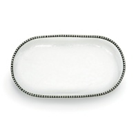 Mouth-blown glass is accented with a delicate pewter beaded rim to create this graceful serveware from Arte Italica. Mouth-blown glass is accented with a delicate pewter beaded rim to create this graceful serveware from Arte Italica.